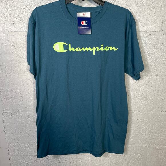 Champion Men's Graphic Jersey Script logo T-Shirt Aqua, Medium - Picture 1 of 7